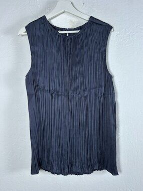 Lafayette 148 Womens Pleated Sleeveless Top Admiral Blue Silk Blend XL New $348